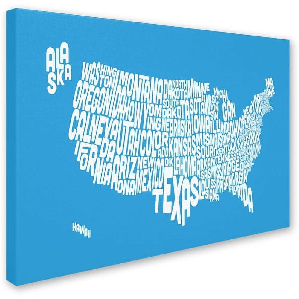 Trademark Art 'AZUL-USA States Text Map' Canvas Art by Michael Tompsett