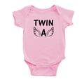 thumbnail image 2 of Twin A & Twin B White Baby Short Sleeve Twin Baby Bodysuit (Pink, 6-12M), 2 of 5
