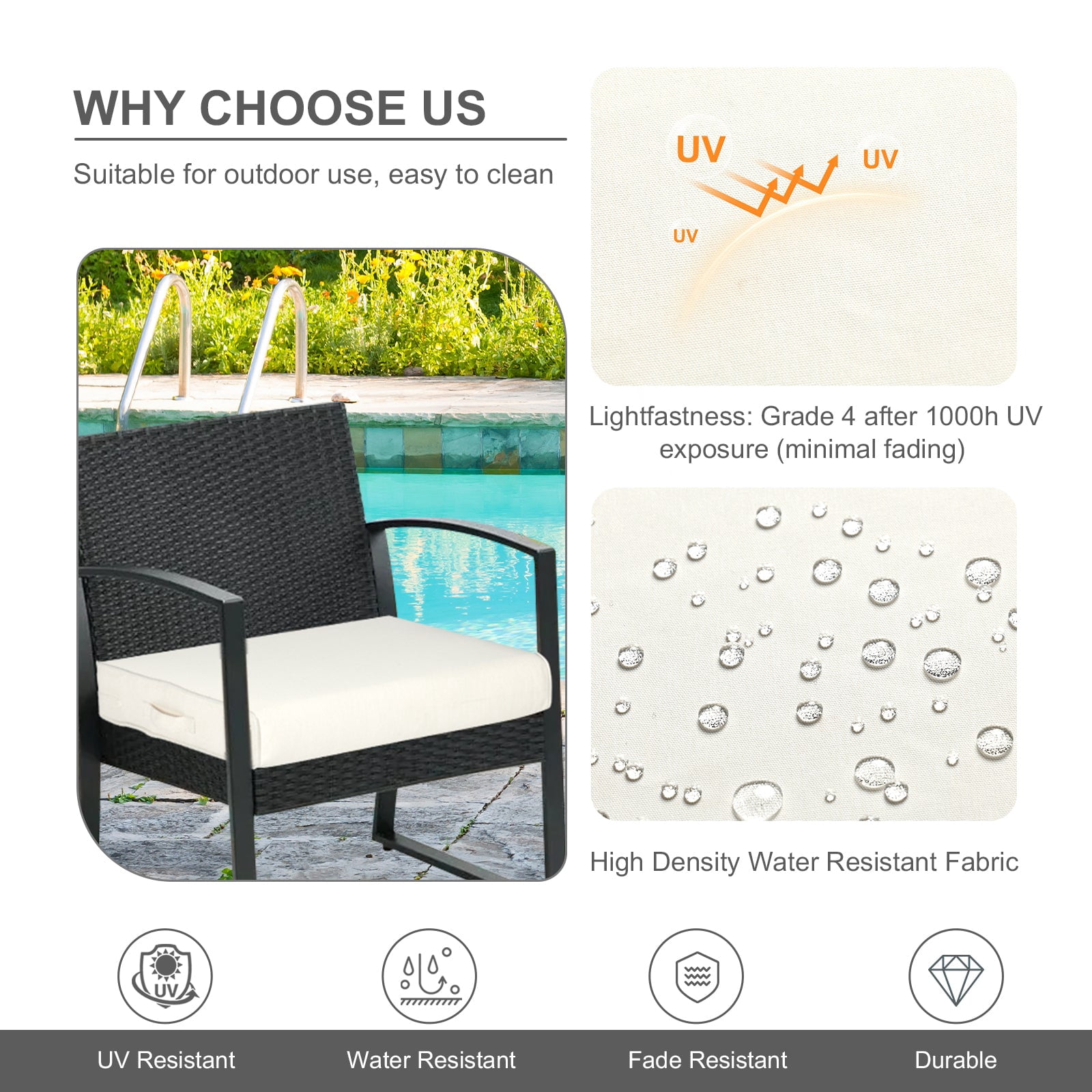 Aoodor Patio Chair Cushions Set of 2, 23 x 26 x 4 Inch Water Resistant Outdoor Seat Cushions with Handle and Ties, Square Corner Cushions for Patio Furniture Garden Lawn, Ivory