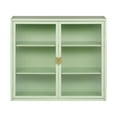 thumbnail image 4 of Two-door Wall Cabinet, Modern Kitchen Wall Mounted Cabinet with 2 Glass Doors, Three-tier Storage, Characteristic Woven Pattern, Metal Wall Cabinet for Entryway, Living Room, Bathroom,  Mint Green, 4 of 8