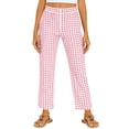 thumbnail image 2 of Wutalume Women's Checkered Straight Leg Pants - Elastic Waist Casual Trousers, Loose Fit Plaid Pattern for Daily Wear,Pink M, 2 of 6