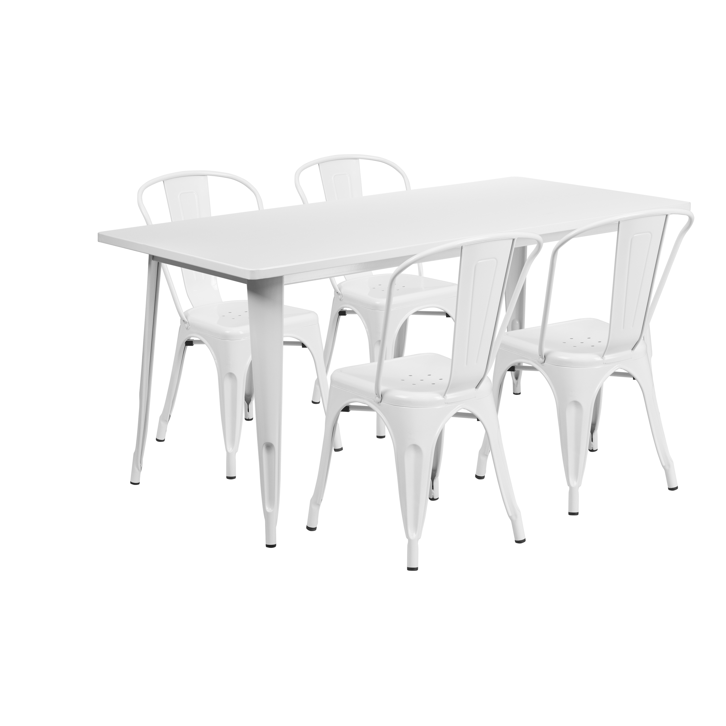 Flash Furniture Commercial Grade 31.5" x 63" Rectangular White Metal Indoor-Outdoor Table Set with 4 Stack Chairs - image 2 of 5
