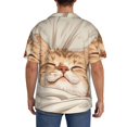 thumbnail image 3 of Xecao Sleeping Cat In Blanket Pattern Men's Short-Sleeve Cuban Collar Button-Down Shirt with Chest Pocket Lightweight Tropical Vacation Shirt-Small, 3 of 5
