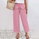thumbnail image 3 of Pantalones Elásticos de Cintura para Mujeres Pantalones Largos de Cordón de Mezcla de Lino Sólido con Bolsillos Laterales Casual, Pantalones de Lino de Mujer con Bolsillos, 3 of 7