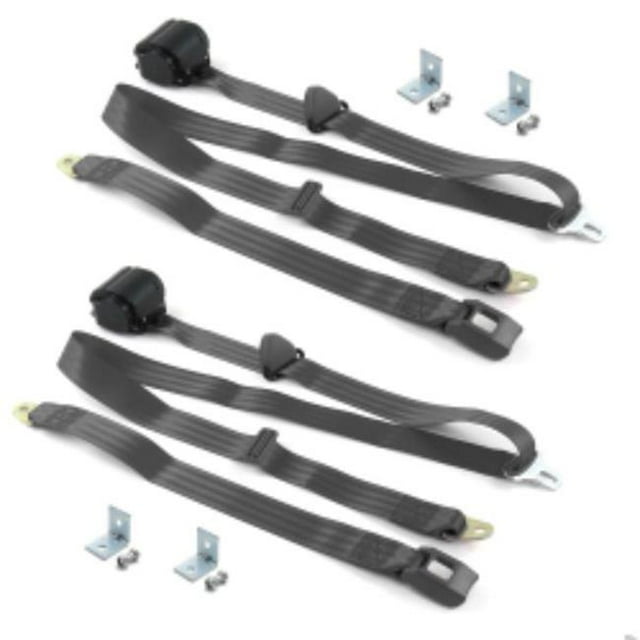 AMC Gremlin 1970-1979 Standard 3 Point Charcoal Retractable Bucket Seat Belt Kit with Bracketry - 2 Belts