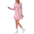 thumbnail image 4 of Vestido elegante de manga larga con volantes de cuello redondo de ante sintético para mujer INSPIRE CHIC XL Rosa, 4 of 6