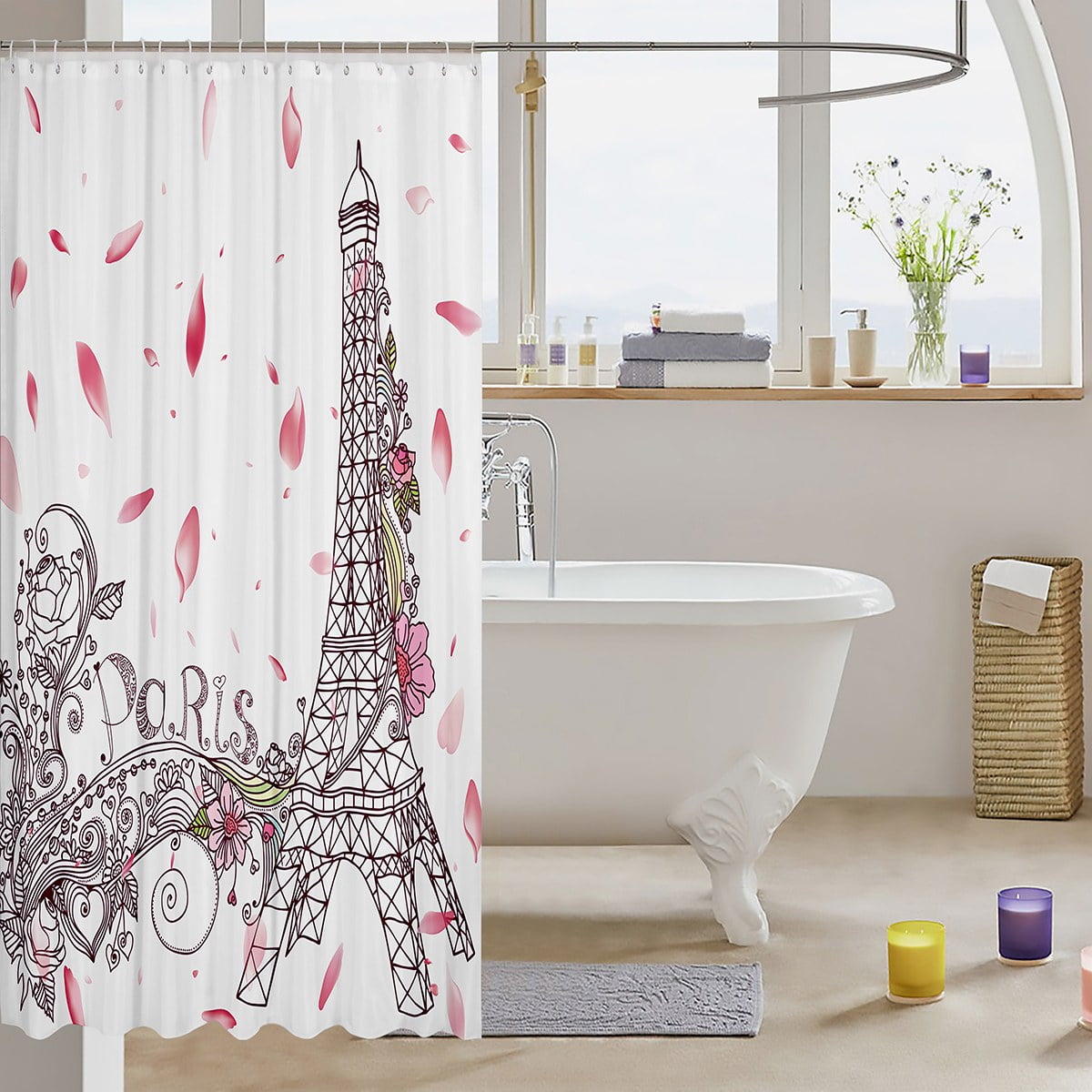 Eiffel Tower Shower Curtain, Eiffel Bathroom Curtain, Bathroom Dscor, H1me 2024 Dscor, H1me Tex iles