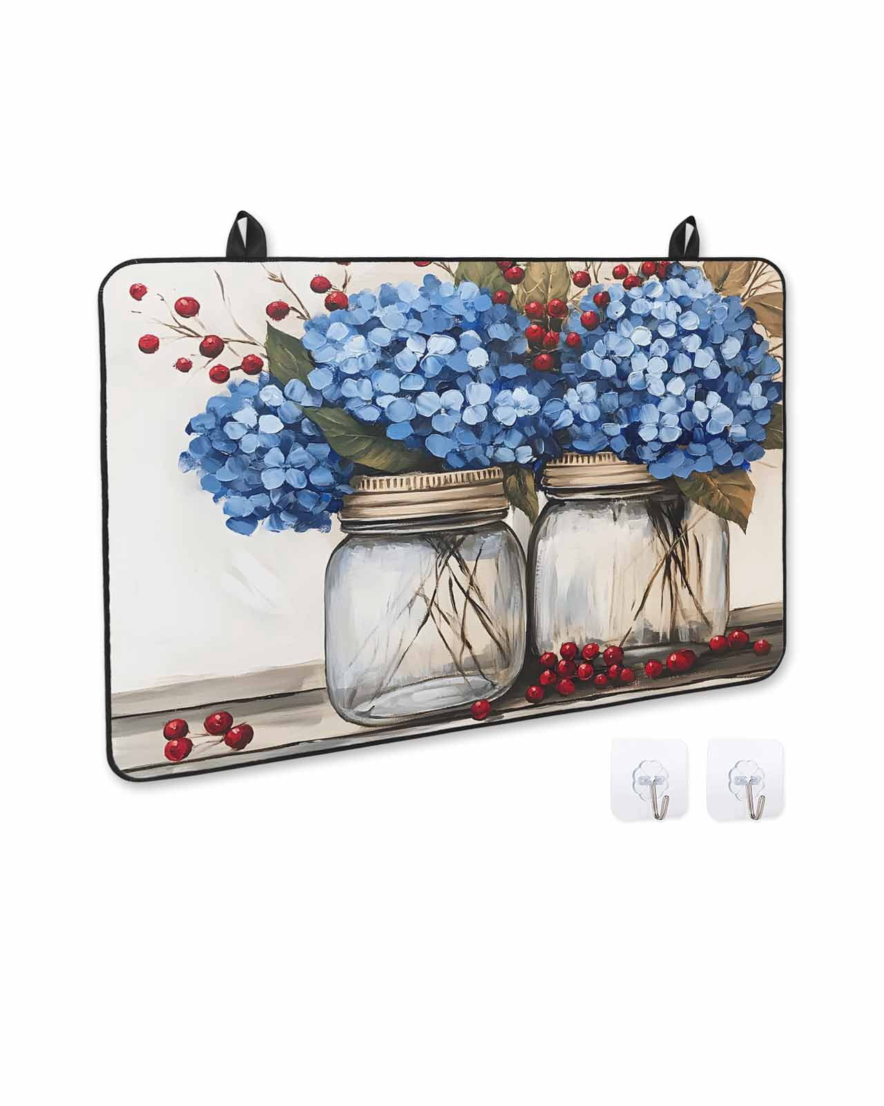 nqOlkjepod Large Induction Cooktop Protector Mat 24"x21", Blue Floral Stove Top Covers for Electric Stove, Bottle Floral Farm Fruit Spring Summer Stove Burner Cover Mats, Glass Top Stove Cover
