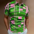 thumbnail image 2 of Plaid Pink & Green Men Zipper T-shirt Summer Casual Short Sleeve T-shirt Top, 2 of 7