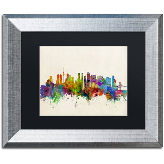 Trademark Fine Art "Tokyo Japan Skyline II" Canvas Art by Michael Tompsett Black Matte, Silver Frame