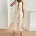 thumbnail image 4 of ZZwxWA Womens Summer Linen 2 Piece Outfits Laceup Tie Front Cutout Tank Top with Wide Leg Pants Loose Lounge Sets, 4 of 7