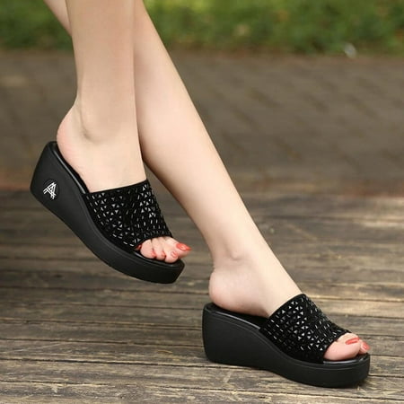 

VKEKIEO Peep Toe Block Heels For Women High Heel Platform Black