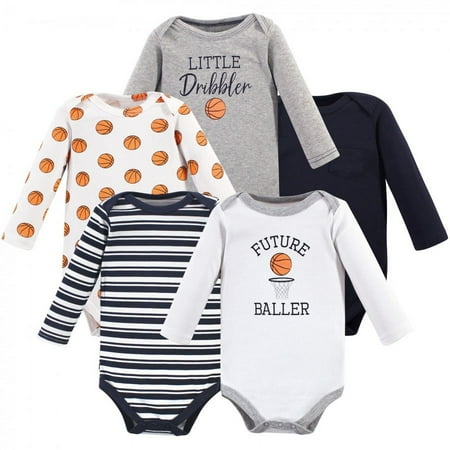 UPC: 0660168586220 | Hudson Baby Infant Boy Cotton Long-Sleeve Bodysuits 5pk  Basketball  0-3 Months