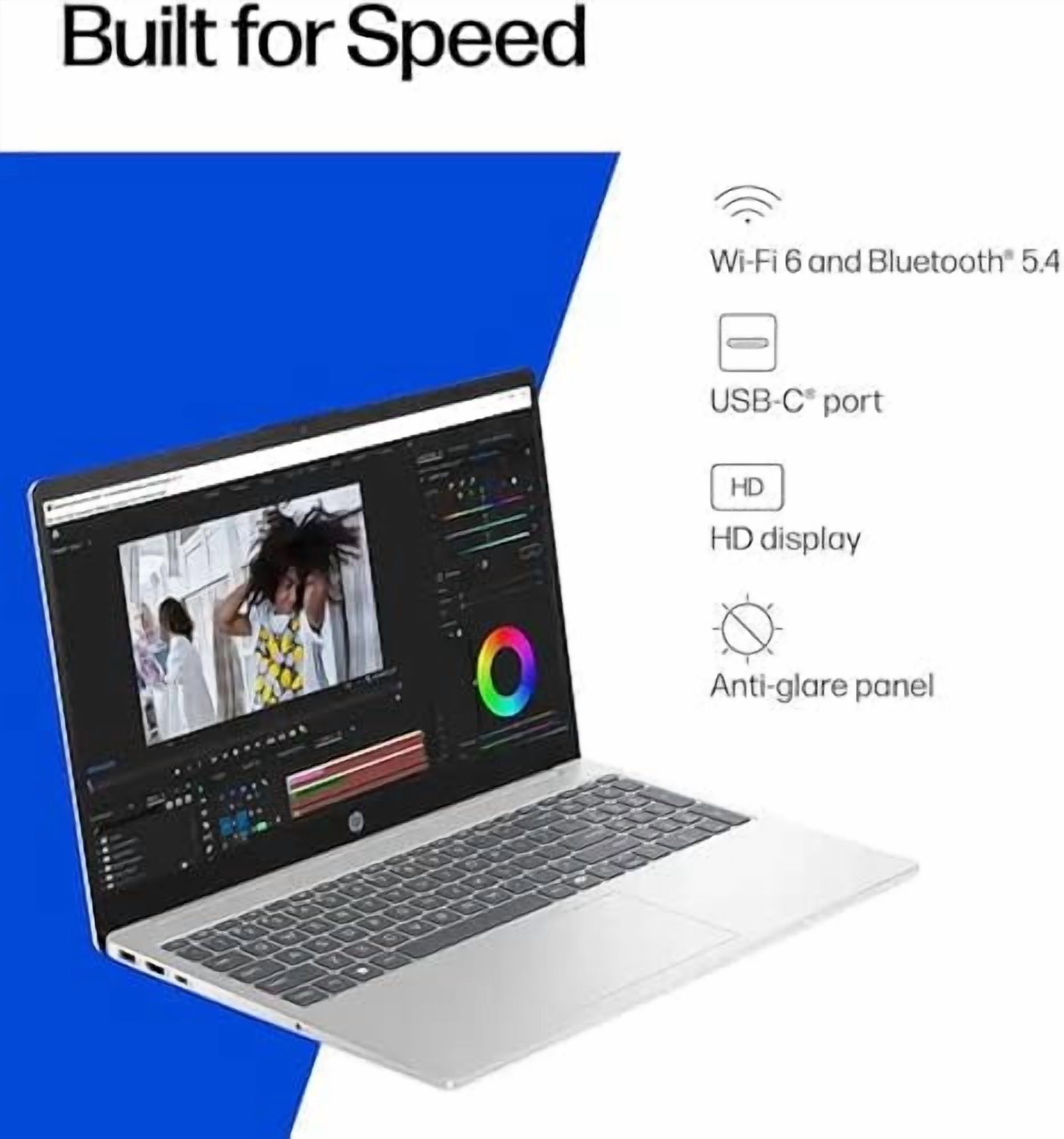 HP 15.6" Laptop, Intel Processor N100,4GB RAM,128GB UFS, Natural Silver, Windows 11 Home in S Mode, 15-fd0001dx