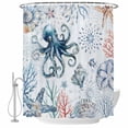 thumbnail image 2 of Ocean Octopus Waterproof Fabric Shower Curtain,Summer Coastal Coral Flower Shells Waterproof Fabric Shower Curtain for Bathroom Curtains Bathtubs Hotel Shower Curtains with 12 Hooks Small 36x78in, 2 of 8