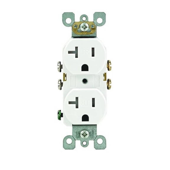 Leviton Duplex Receptacle T5820-W, Residential Grade, Self Grounding - 20A 125V - White