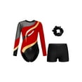 thumbnail image 3 of YEAHDOR Kids Girls Gymnastics Leotard with Workout Hot Shorts Hair Band Shiny Rhinestones Dance Gym Suit Red&Black 6, 3 of 7