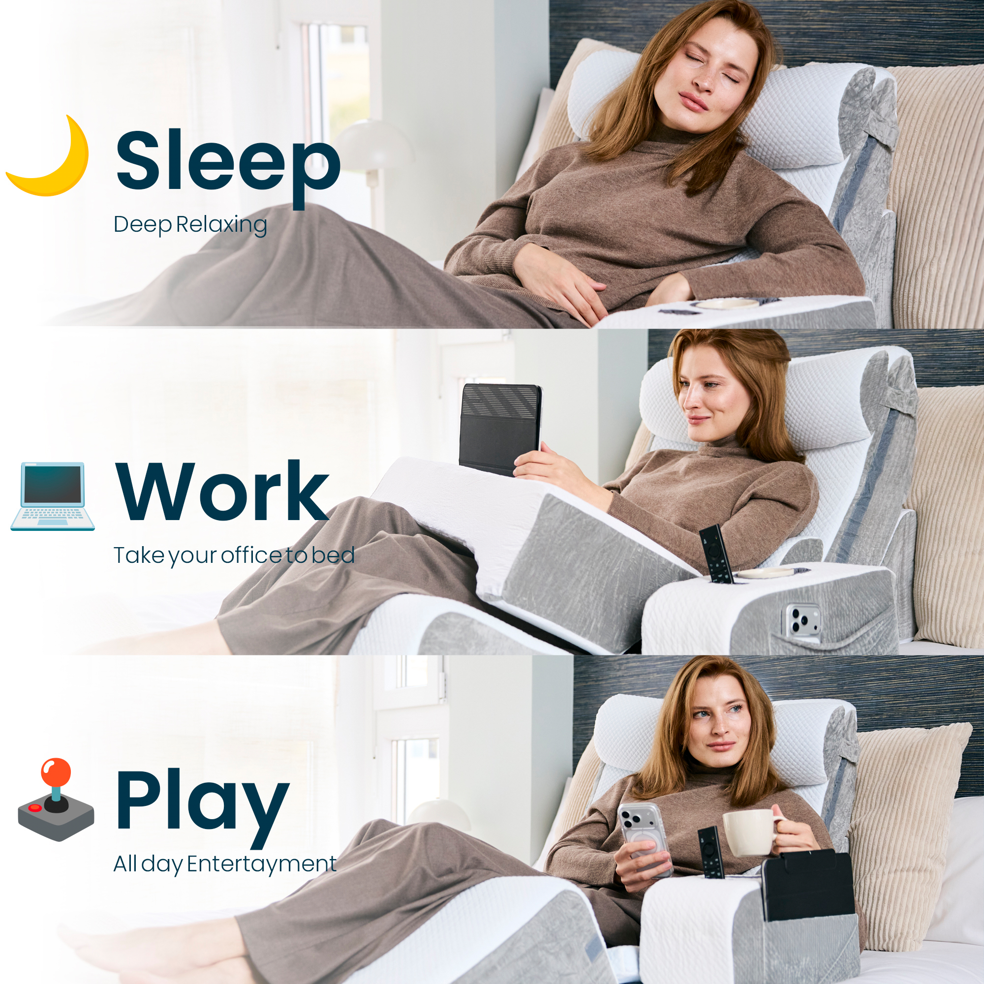 8 Piece Orthopedic Wedge Pillow Set – Adjustable Memory Foam for Sleeping, Post-Surgery Recovery, Back & Leg Pain Relief, Acid Reflux & GERD, Sit Up in Bed, Cup Holder & Tablet Slot
