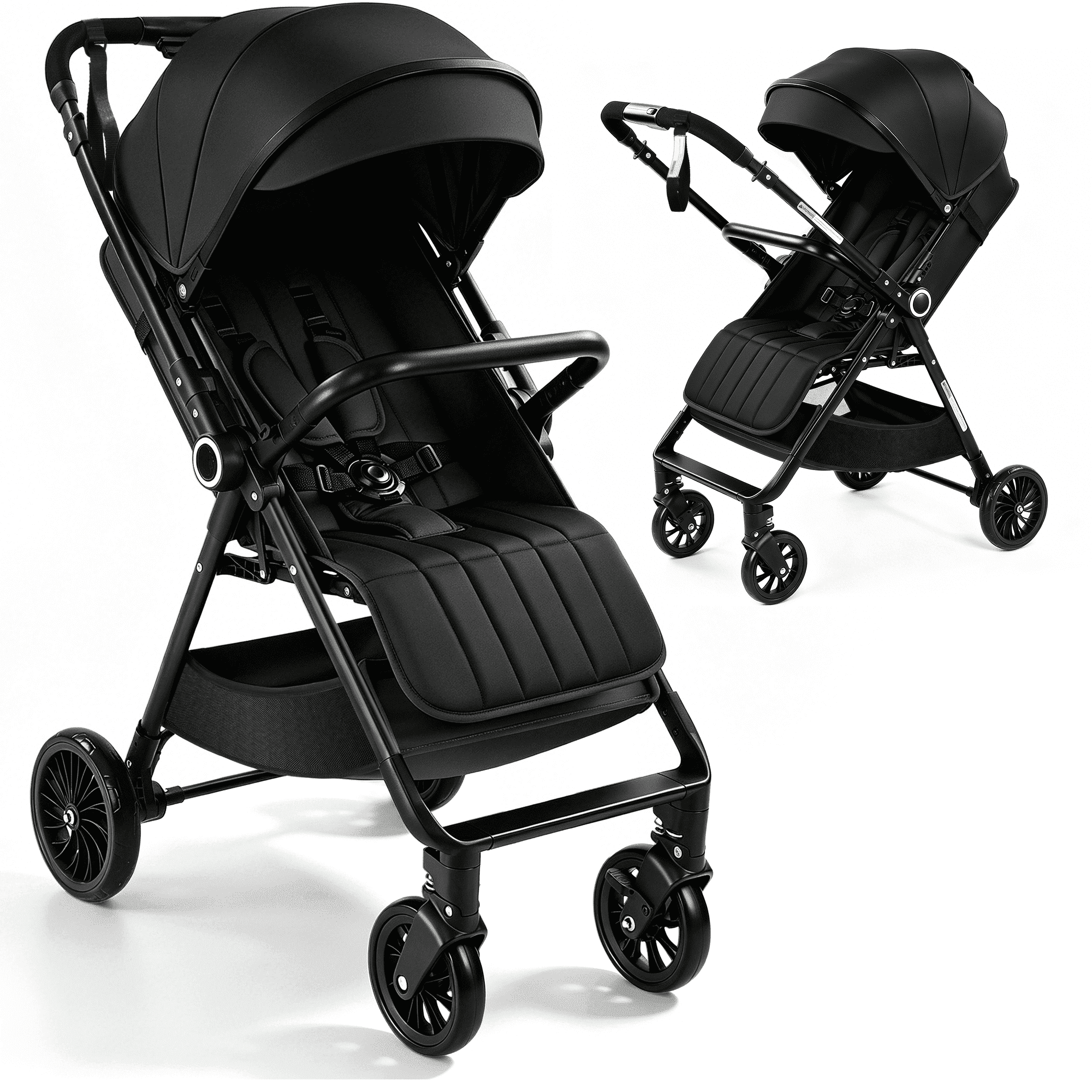 Vomeast Lightweight Stroller, Foldable Baby Stroller with Reversible Handle & One-Hand Fold for Travel, Black