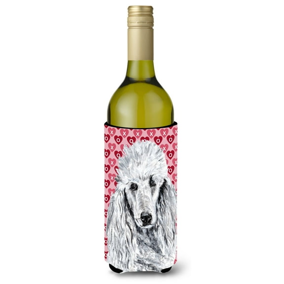 White Standard Poodle Hearts and Love Wine Bottle Hugger