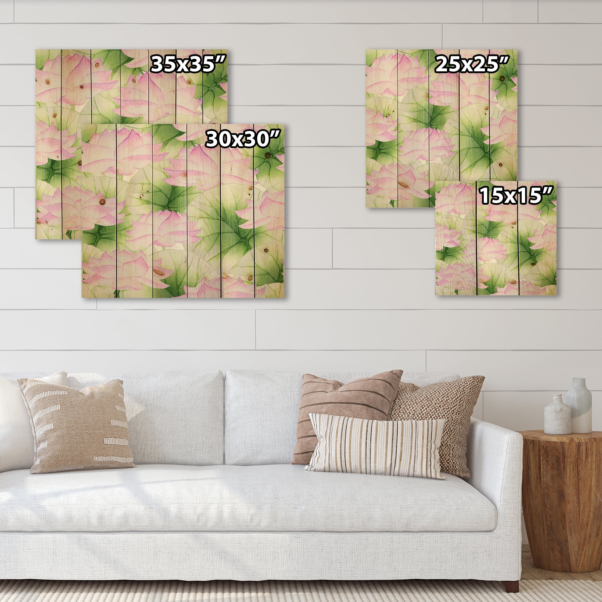 Designart 'Ancient Pink Lotuses In The Pond IX' Traditional Print on Natural Pine Wood