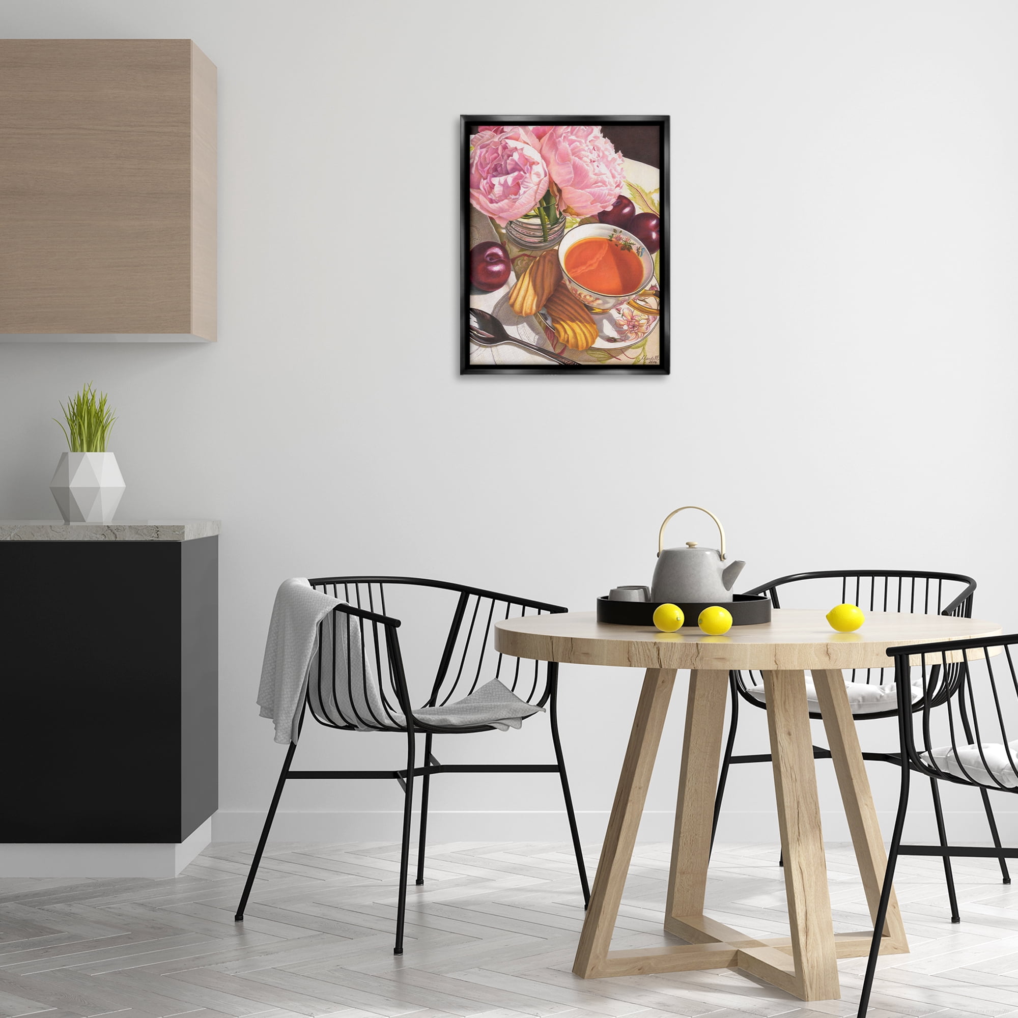 Stupell Industries Tea with Peonies & Plums Food & Beverage Painting Black Floater Framed Art Print Wall Art, 17 x 21