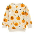 thumbnail image 4 of HILEELANG Toddler(18M-7T) Halloween Sweatshirt – 100% Cotton Pullover with Pumpkin Ghost and Leaf Print, Beige Fall Crewneck for Boys Girls 3 years old, 4 of 7