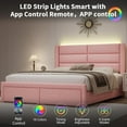 thumbnail image 2 of 4 EVER WINNER Full Bed Frame with LED Light, Modern Upholstered Platform Bed Frame Headboard and Footboard, Pink Full Size Bed Frame, Pink, 2 of 6