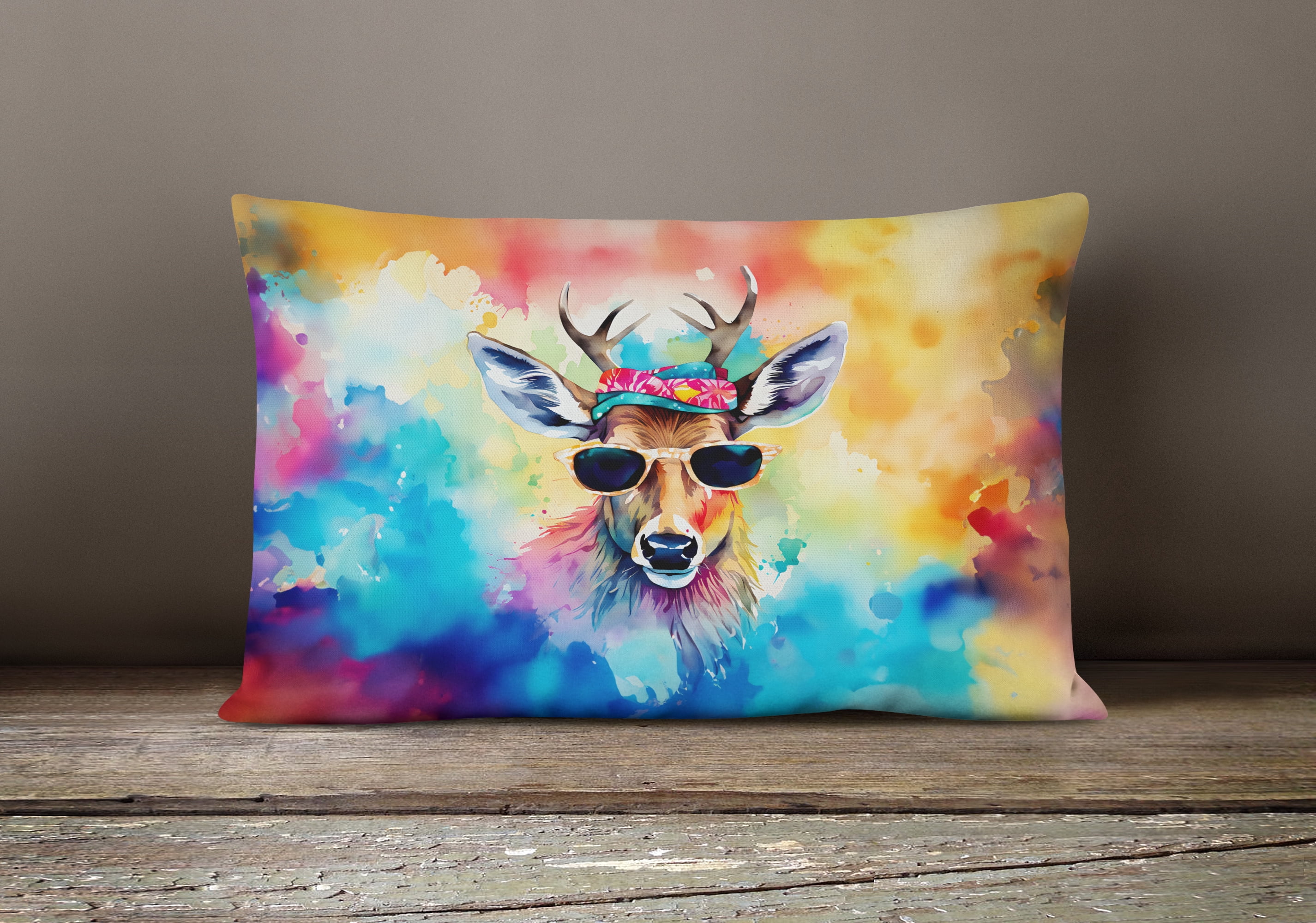 Carolines Treasures DAC3974PW1216 16 x 12 in. Unisex Hippie Animal Deer Polyester Fabric Throw Pillow