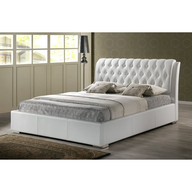 Skyline Decor Bianca White Modern Bed, Bed Headboard Queen White
