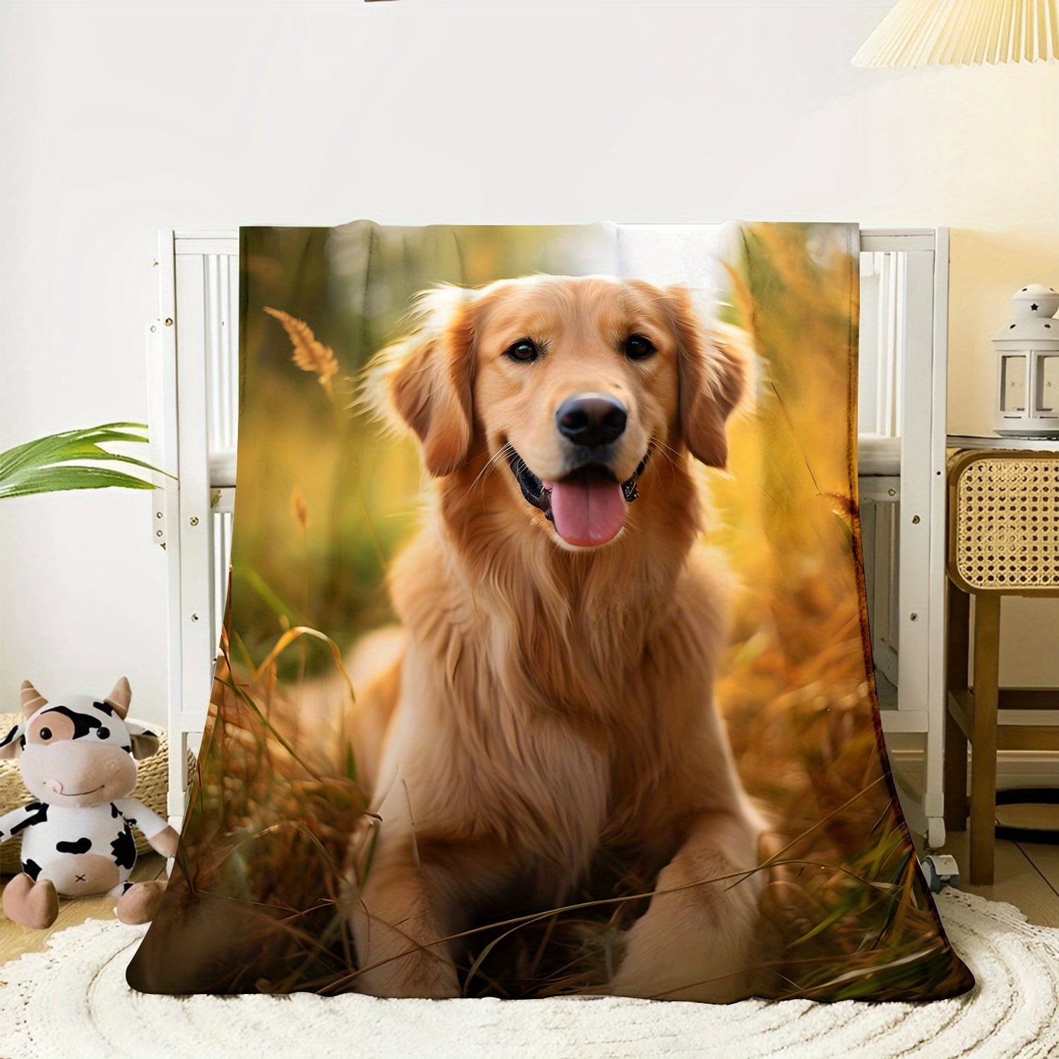Golden Retriever Dog Blanket - Ultra-Soft 100% Polyester Flannel, 200-250gsm All-Season Cozy Throw for Sofa, Camping & Home Decor - Contemporary Digital Print Pet Lover Gift