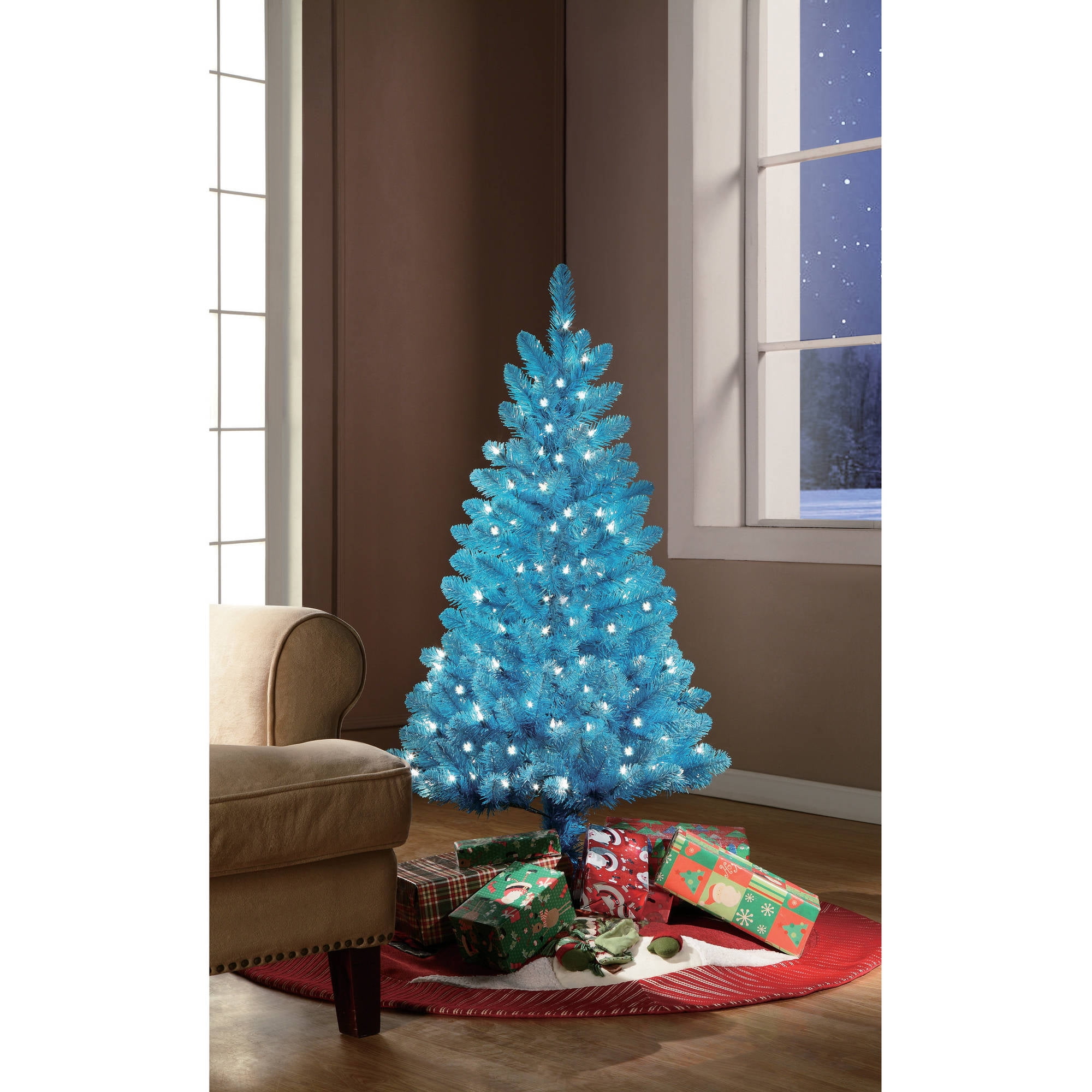 Holiday Time Pre-Lit 4&#039; Teal-Blue Artificial Christmas Tree, Clear Lights - Walmart.com
