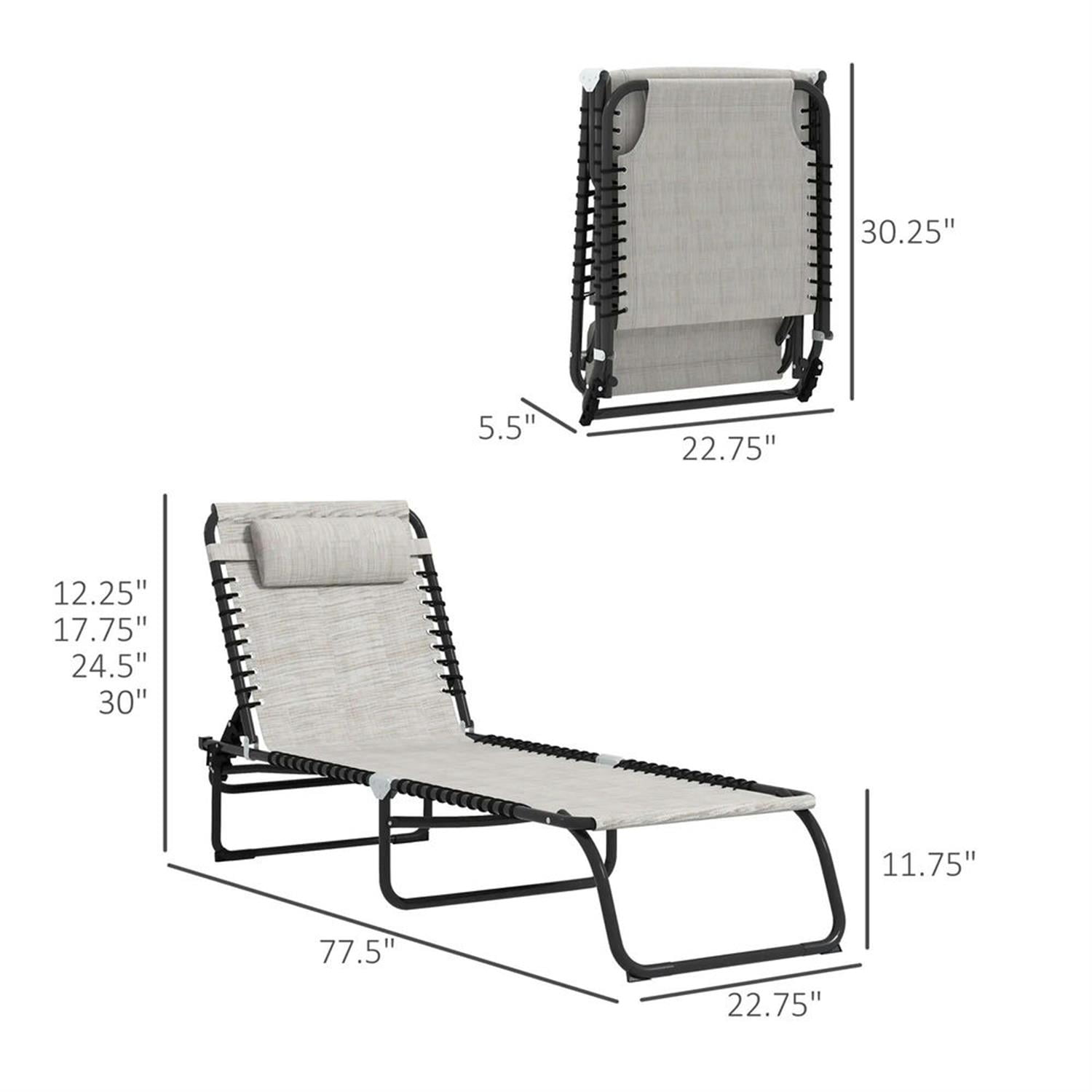 Demi Bonn Outdoor Folding Chaise Lounge Chairs Set of 2 with 4-Position Reclining Pillow-Back, Breathable Mesh Seat, Bungee for Pool, Beach, Patio, Beige