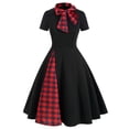 thumbnail image 1 of ZAXARRA Robe à Carreaux pour Femmes Manches Courtes Nœud Encolure, 1 of 5