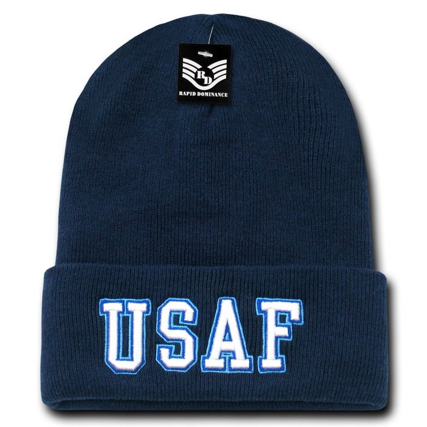 Rapid Dominance Air Force Emblem Military Long Cuff Mens Beanie Cap [Navy Blue] - image 2 of 7