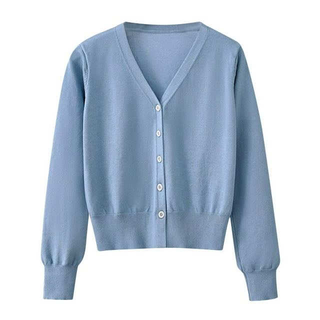 Timegard Cardigan for Women Lightweight Fall Cropped Solid Color Open Front Button Sweater Knit Coat