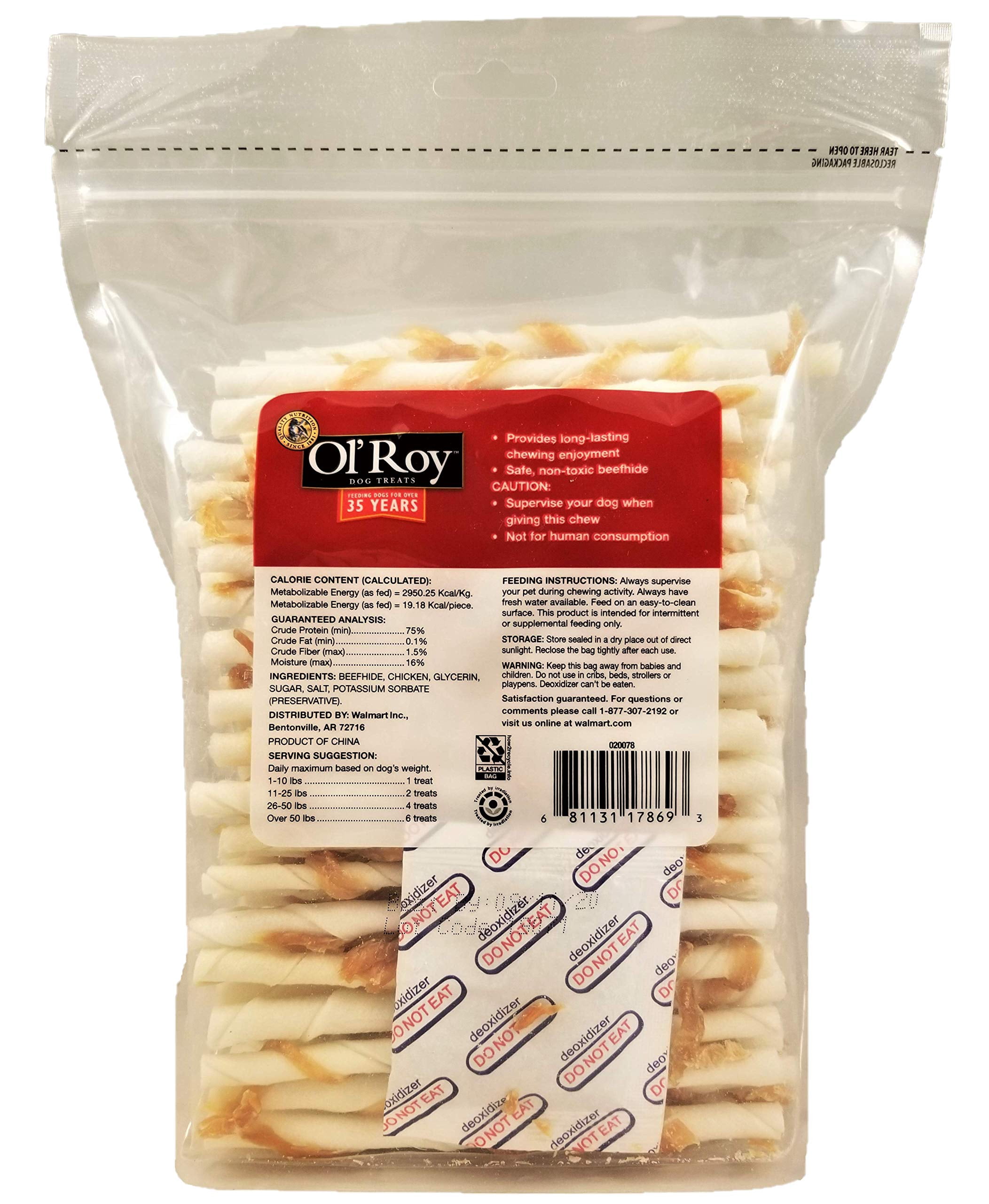 Rawhide with Chicken Twists DHF10&nbsp;All Natural OlRoy Dog Treats (100 Count) 1lb 8oz