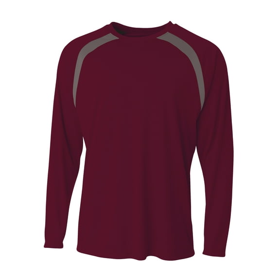 A4 Spartan Long Sleeve Color Block Crew For Men in Maroon/Graphite | N3003