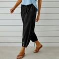 thumbnail image 6 of Dasayo Women Plus Size Capris Elastic Waist Drawstring Pants Summer Solid Trousers with Pockets, 6 of 9