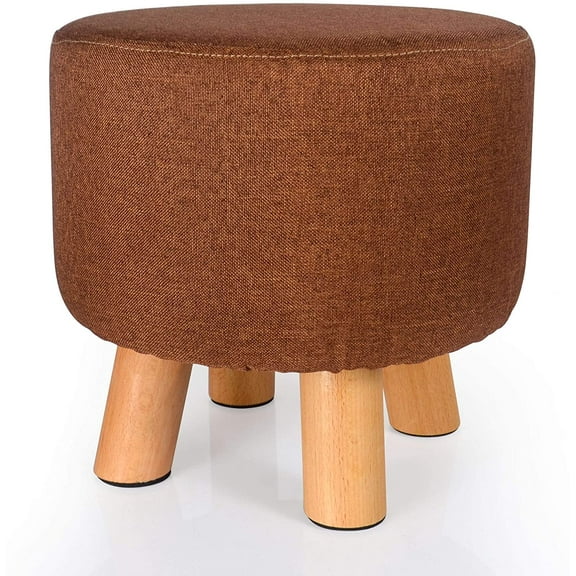 Fabric Round Padded Ottoman Foot Rest Stool, Brown ST-OPFS7