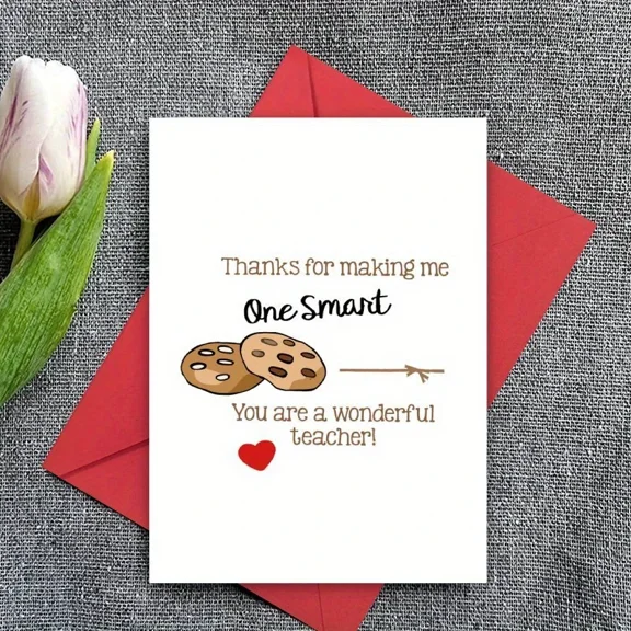 Thank You Teacher Card – "Thanks for Making Me One Smart Cookie" Design – Perfect Gift for Appreciation, Graduation, or End of Year – Envelope Included