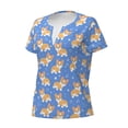 thumbnail image 2 of Goofa Kawaii Corgi Pattern Womens Deep V Neck Low Cut Tops Casual Summer Short Sleeve Ribbed Knit T-Shirts-Large, 2 of 5