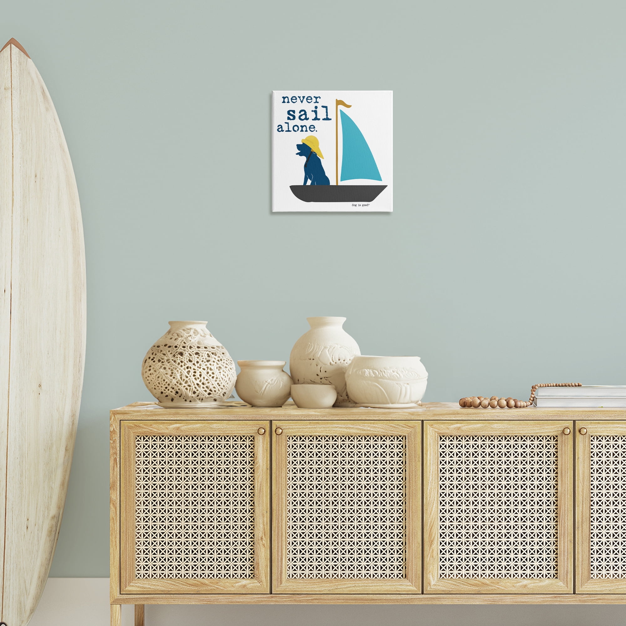Stupell Industries Never Sail Alone Dog Animals Painting Wrapped Canvas Art Print Wall Art, 17 x 17