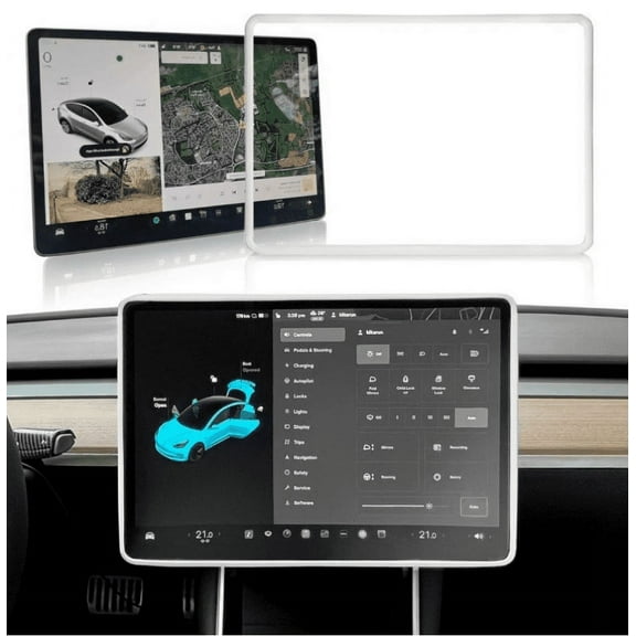 AFANQI White TPE Screen Frame Protector for Tesla Model 3 Y Accessories Silicone 2021-2023 Control Touchscreen Film Screen Protector