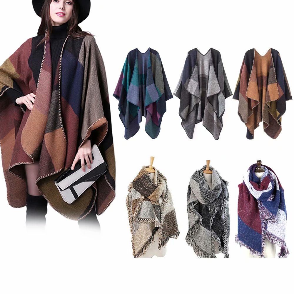 Winter Popular Women's Hooded Poncho Shawl Warm Thickening Cashmere Tassel Scarf