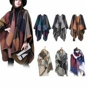 Aptoco 59" Winter Oversized Blanket Scarf Shawls for Women Wool Wraps Open Front Blanket Cardigan Large Poncho Cape- Black