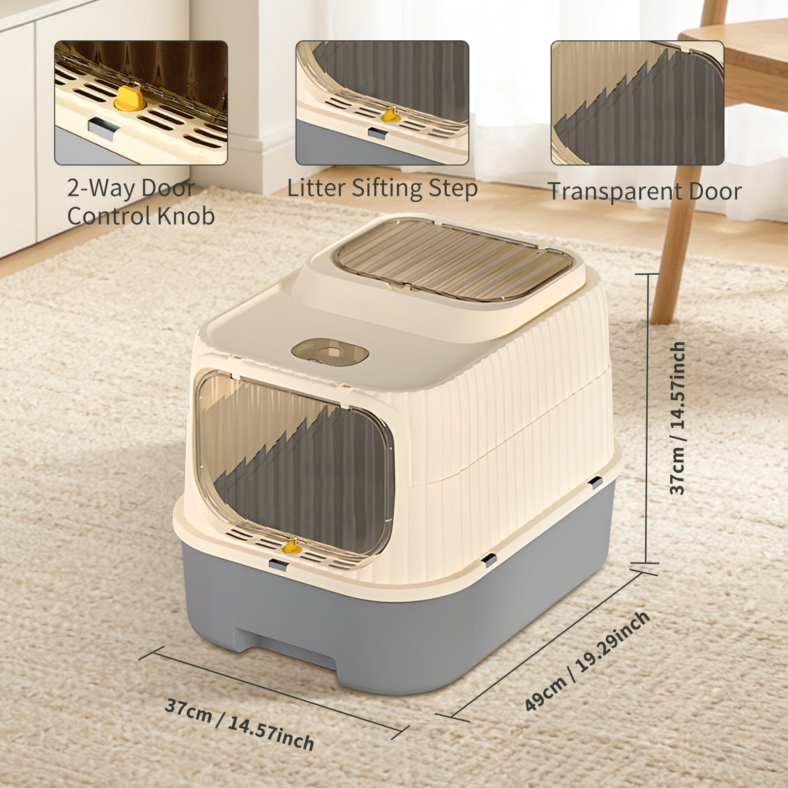 Cat Litter Box with Drawer, Enclosed Litter Tray for Cat, Rabbit, Anti Urine Leakage Easy to Clean (Gray)