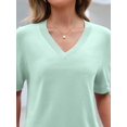 thumbnail image 4 of Camiseta MEROKEETY de verano para mujer, manga corta, cuello en V, punto menta, 4 of 6