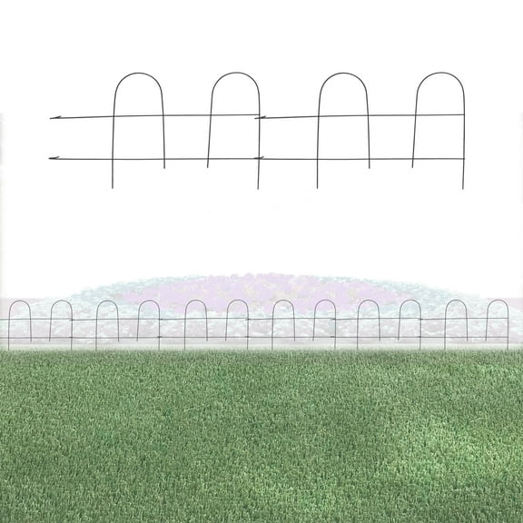 Glamos Folding Wire Metal Garden Fence, Round Top Panels, 10-In Height, 11-Ft Total Length
