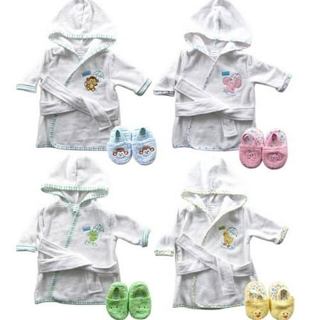 Baby Boys' "Umbrella Monkey" Bathrobe & Slippers Set